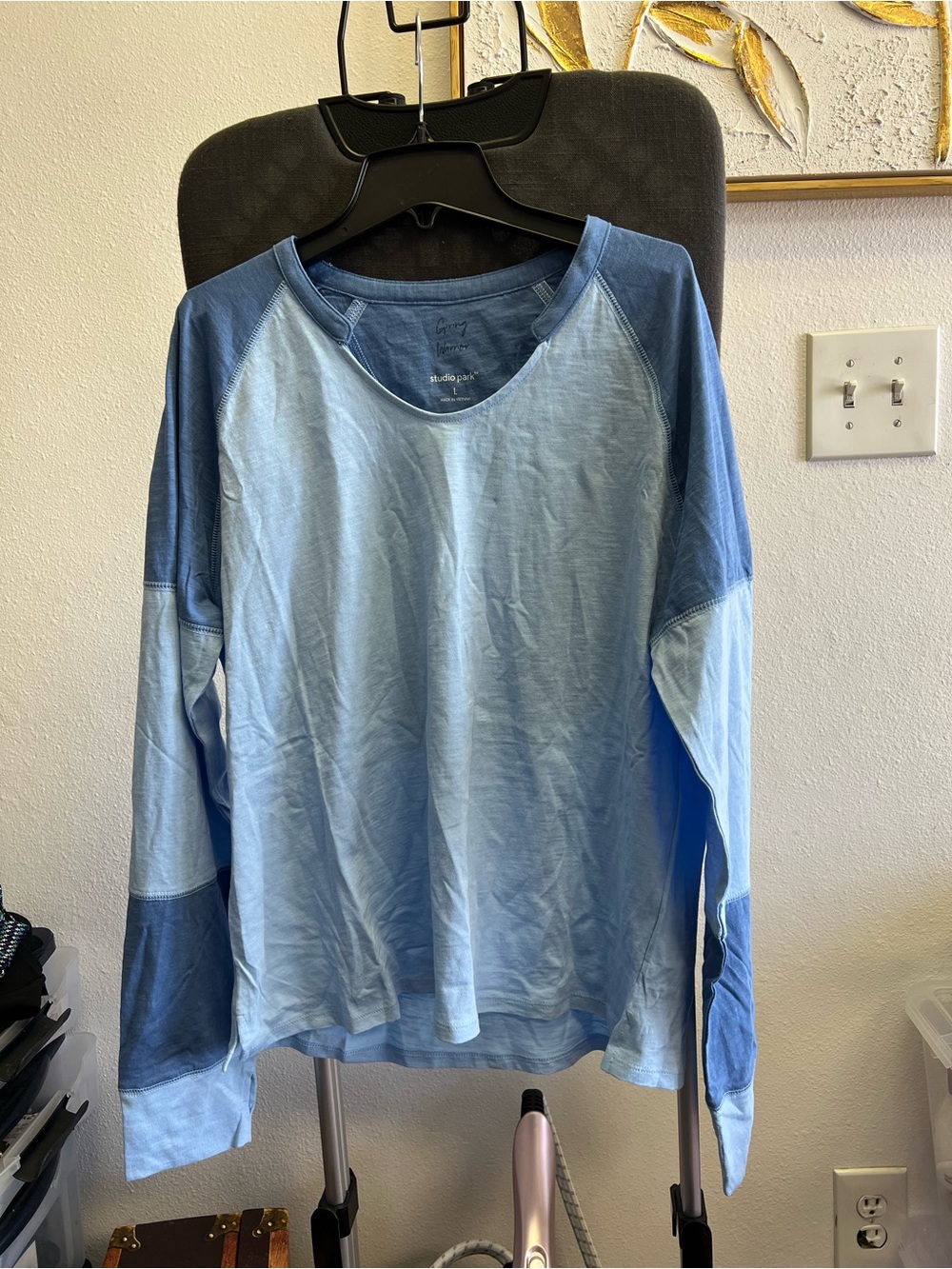 Studio Park Light Blue Crewneck Colorblock Top